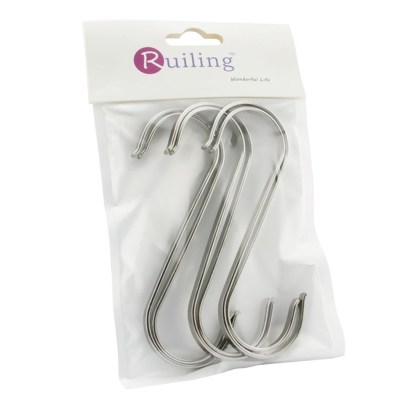 RuiLing 6-Pack Size X-Large Flat S Hooks Heavy-Duty Genuine Solid 304 Stainless Steel S Shaped Hanging Hooks,Kitchen Spoon Pan Pot Hanging Hooks Hangers Multiple uses. - Image 2